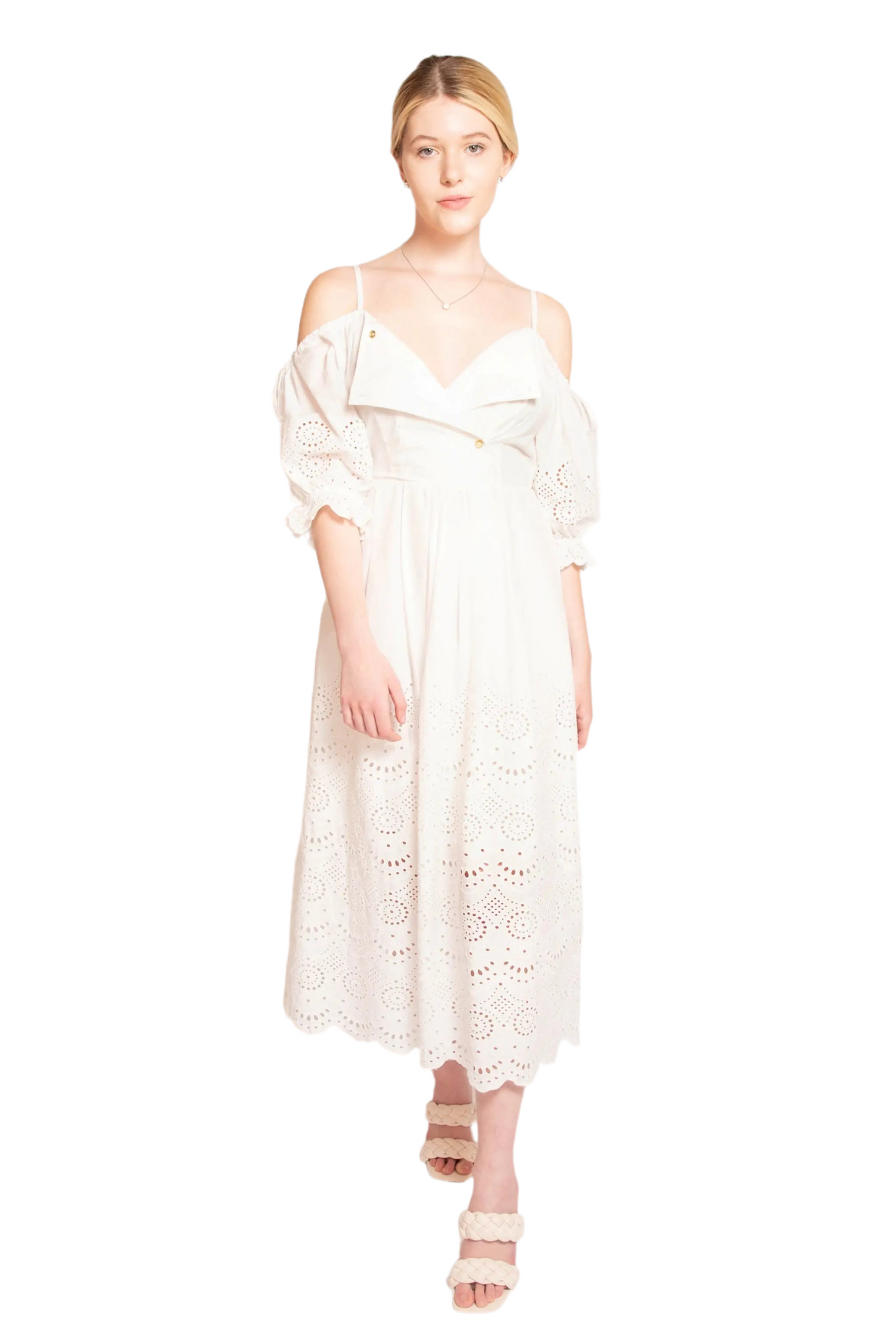 Aria Embroidered Cut-out Puff Shoulder Maxi Dress