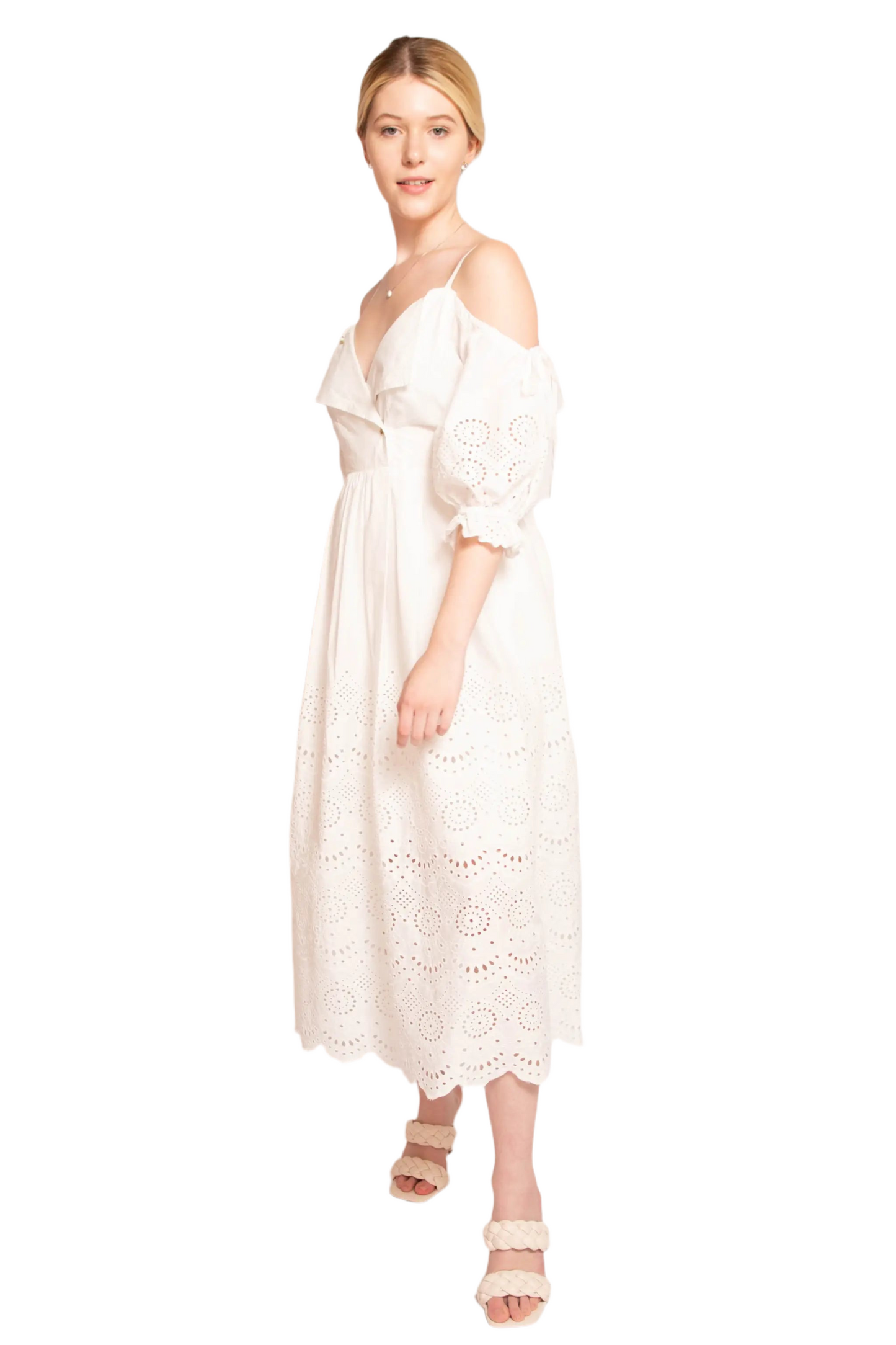 Aria Embroidered Cut-out Puff Shoulder Maxi Dress