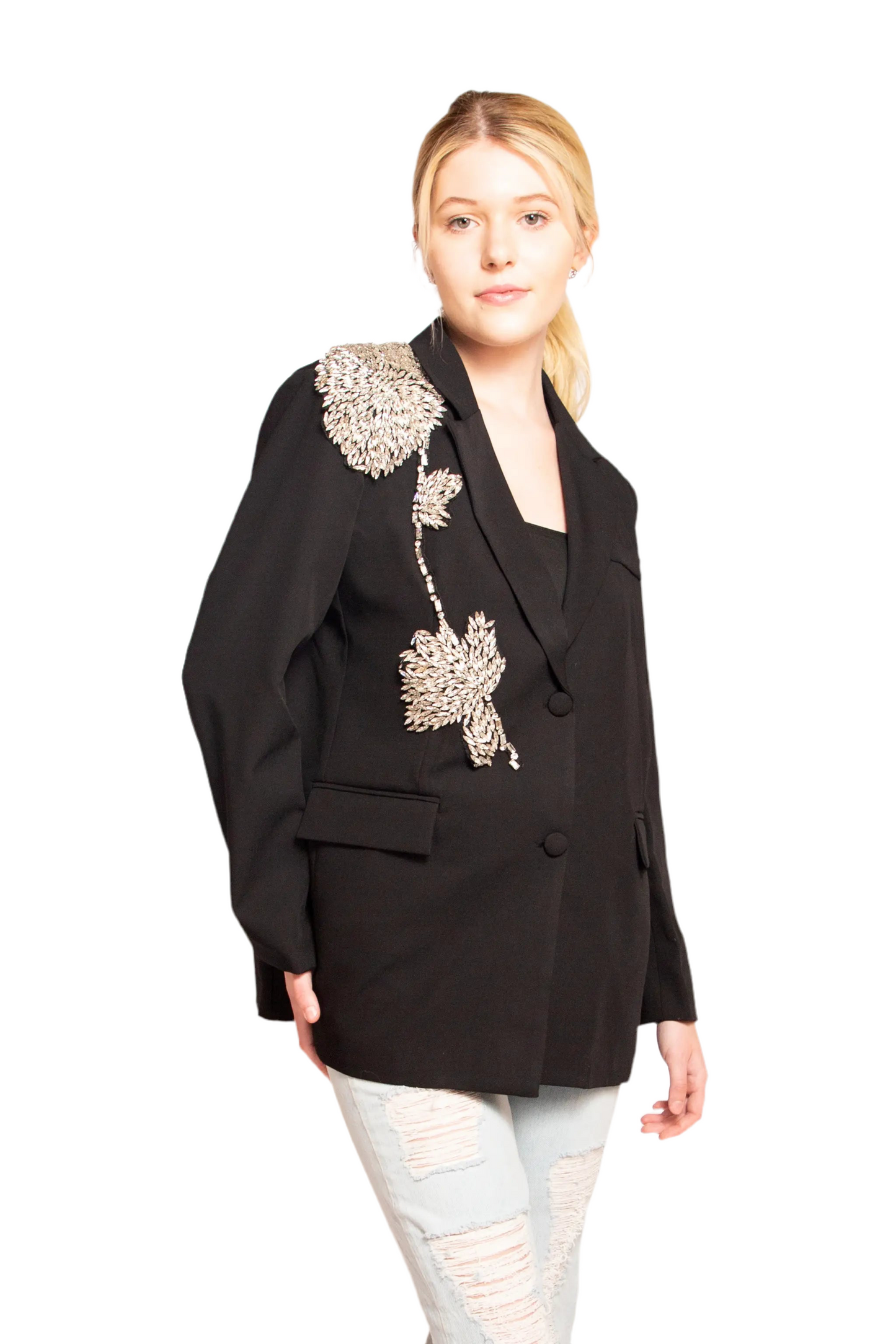 Mya Black Blazer With Crystals Rhinestone