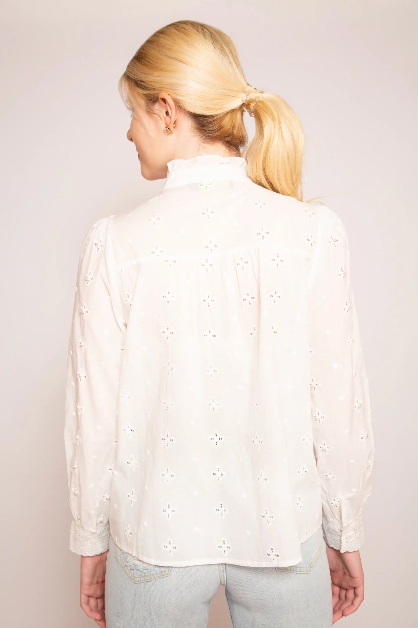 Fleurette Embroidered Pearl Sleeve Blouse