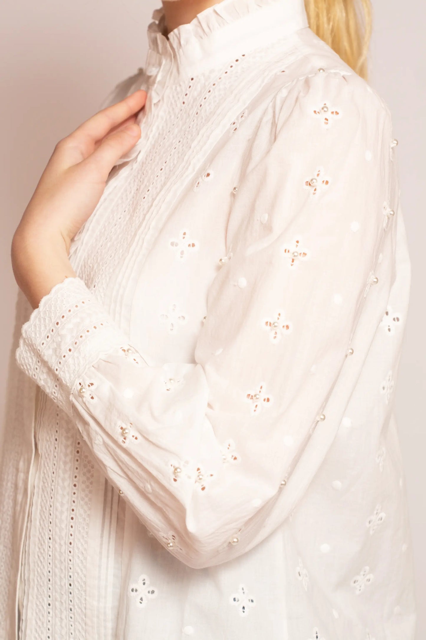 Fleurette Embroidered Pearl Sleeve Blouse